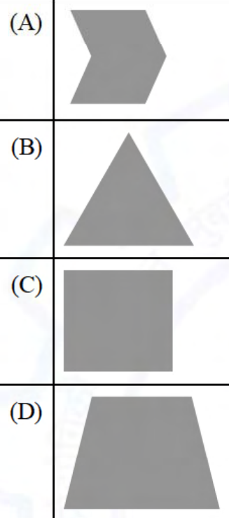 A is an indented chevron, B a triangle, C a square, and D a trapezium.