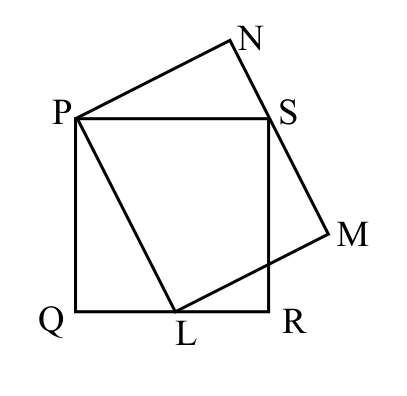 square PQRS with rectangle PLMN tilted so that L lies on QR and side MN passes through S.