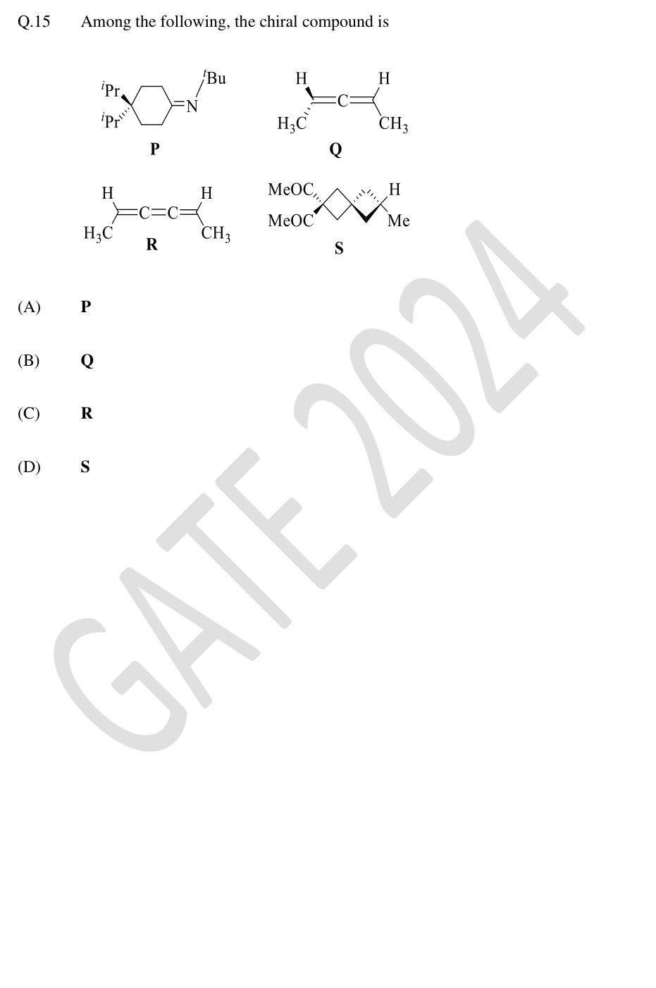 Structures P, Q, R and S showing cumulenes and stereochemical bonds.