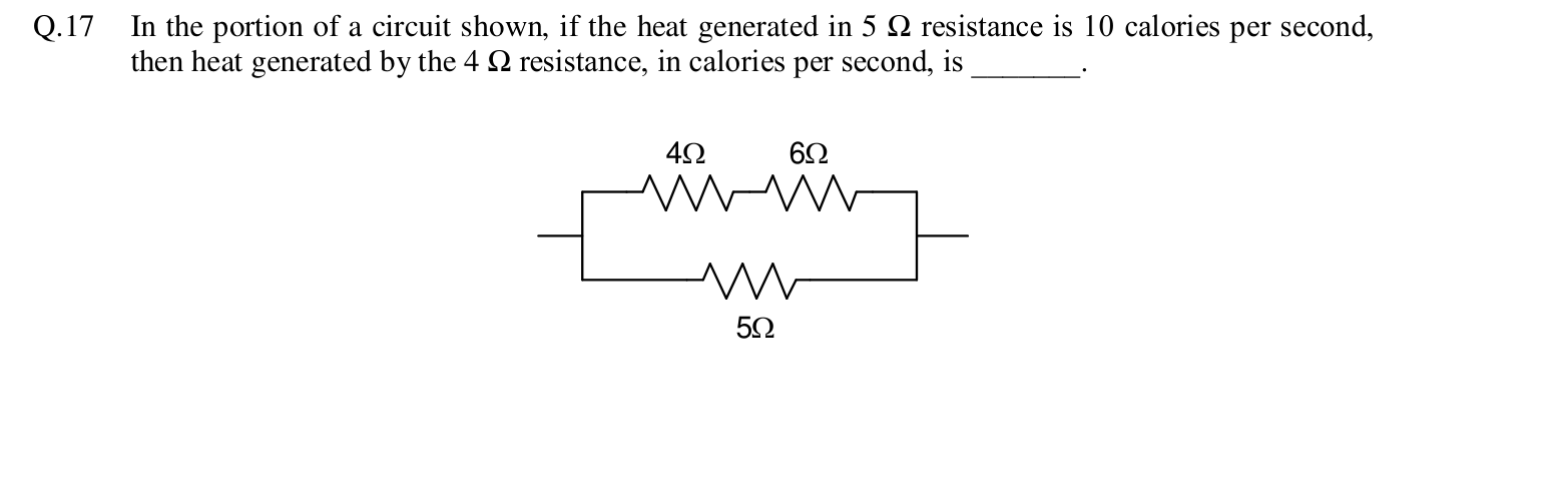 A $5\ \Omega$ resistor is connected in parallel with a series combination of a $4\ \Omega$ and a $6\ \Omega$ resistor.