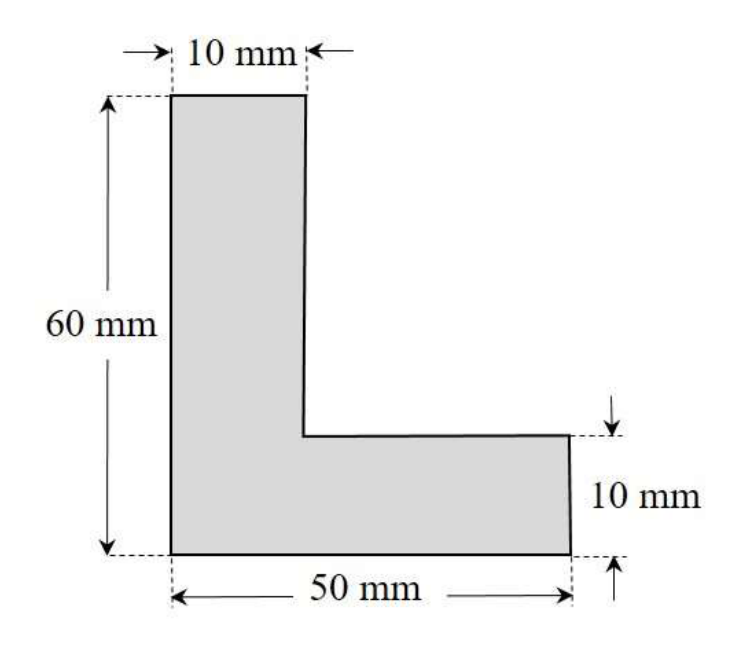 L-section with overall height 60 mm, width 50 mm, and both legs 10 mm thick.