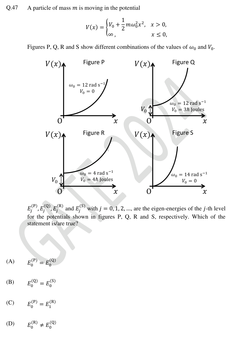Half-oscillator potentials P, Q, R, S with different offsets and frequencies.
