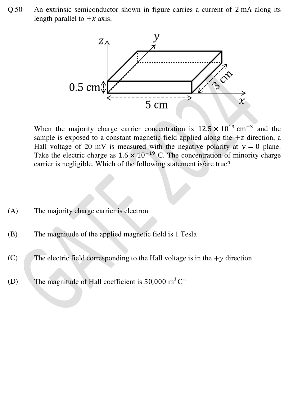 Hall sample of length 5 cm, width 3 cm and thickness 0.5 cm.