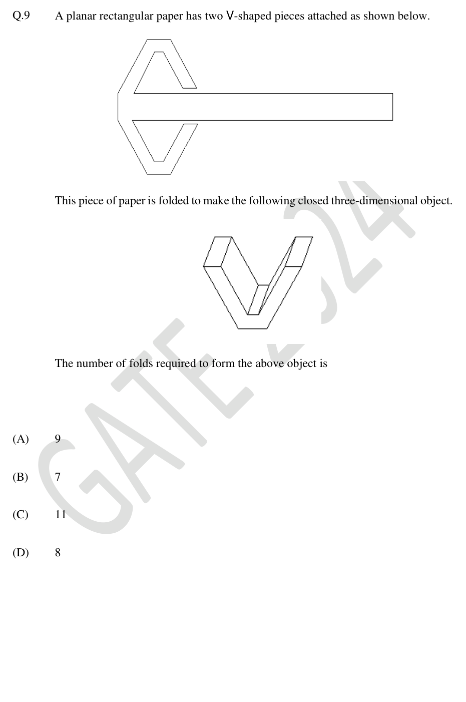 Rectangular paper with two V-shaped tabs and the folded closed object.